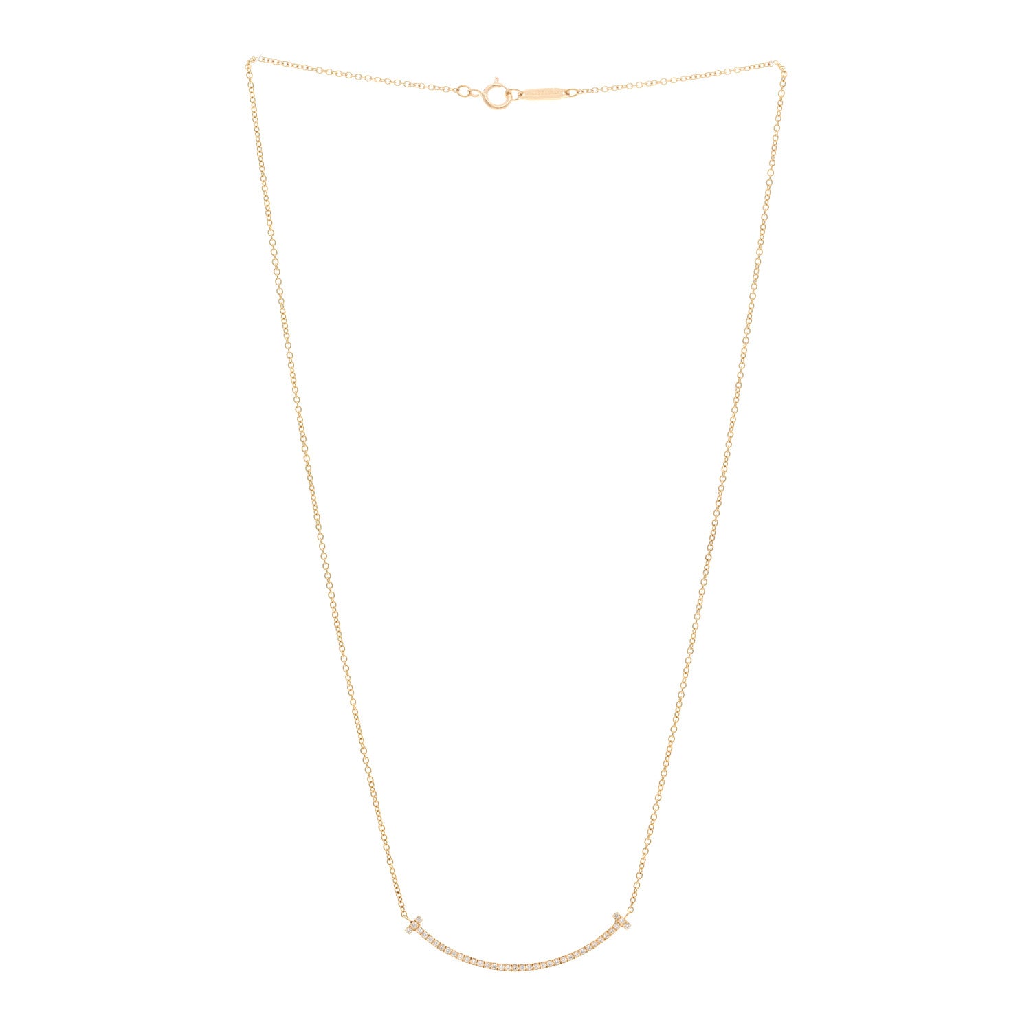 Tiffany 18K Yellow Gold Diamond Small T Smile Pendant Necklace 3 of 5