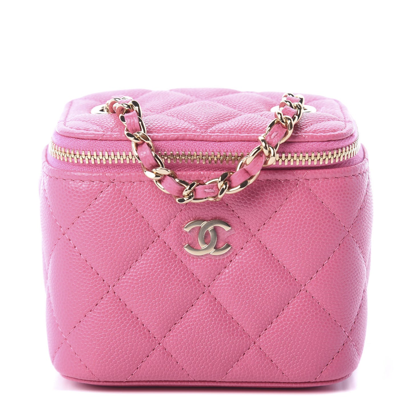 Caviar Quilted Mini Vanity Case With Chain Pink