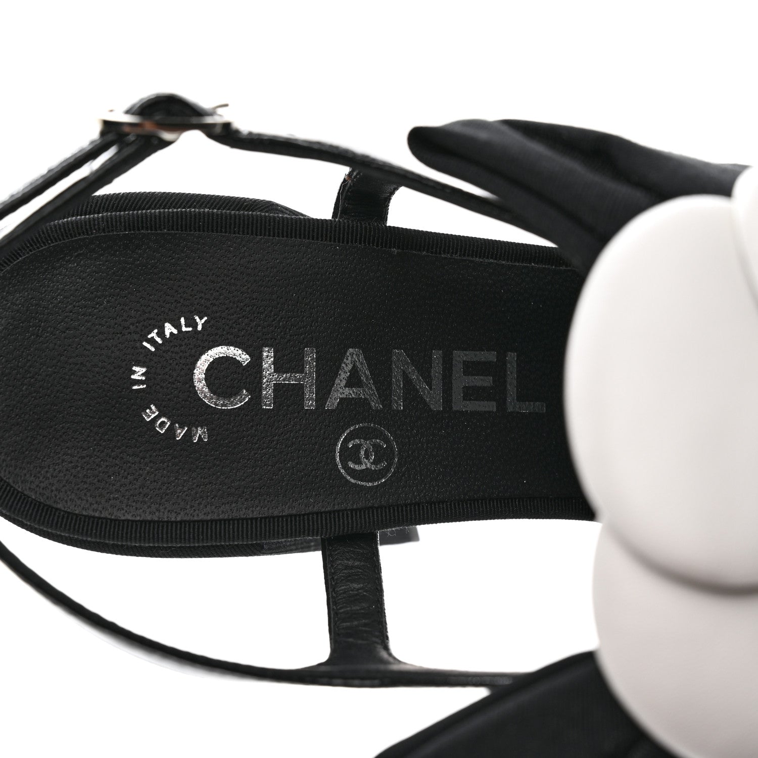 Chanel Crumpled Shiny Fabric Grosgrain Cap Toe Camellia Bow Slingback Pumps 36.5 Black 6 of 9