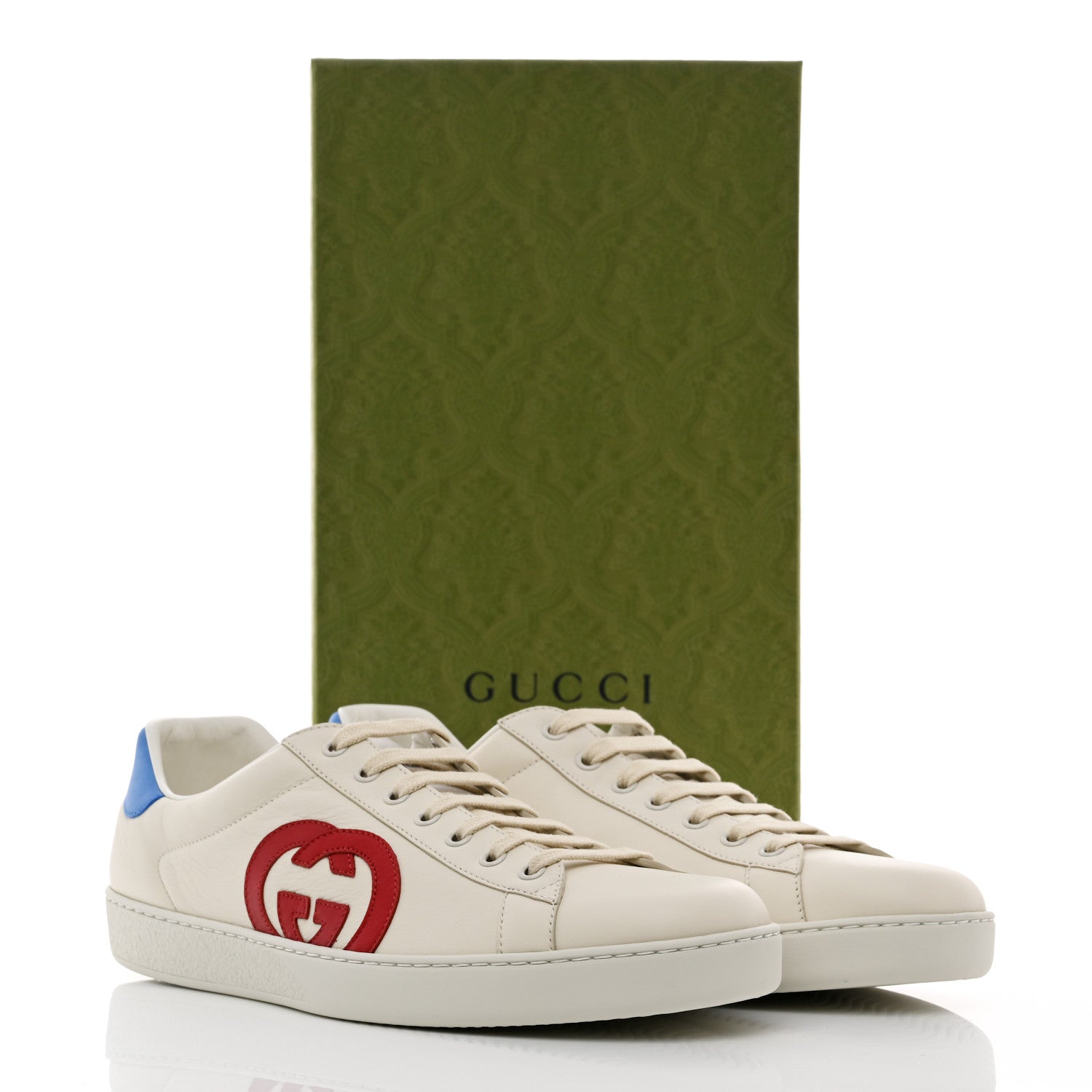 Gucci Calfskin Nubuck Interlocking G Mens New Ace Sneakers 11.5 New Mystic White Hibiscus Red Bright Splash 9 of 9