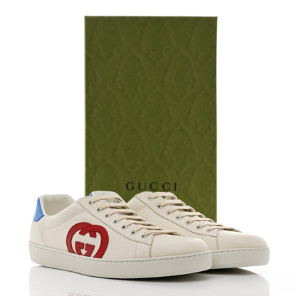 Gucci Calfskin Nubuck Interlocking G Mens New Ace Sneakers 11.5 New Mystic White Hibiscus Red Bright Splash 9 of 9