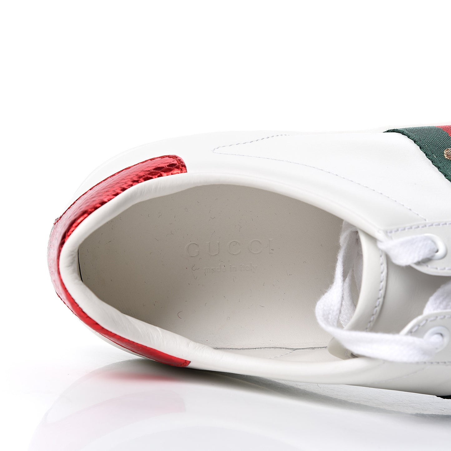 Calfskin Ayers Bee Embroidered Womens Ace Sneakers 40 White Green