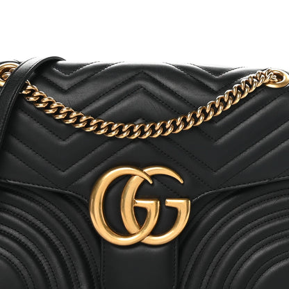 Gucci Calfskin Matelasse Medium GG Marmont Shoulder Bag Black 8 of 10