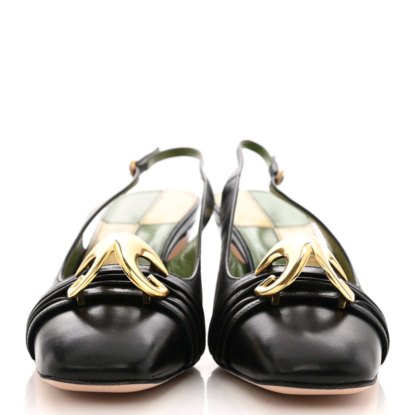 Malaga Kid Half Moon GG Square Toe Slingback Pumps 36 Black