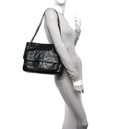 Saint Laurent Crinkled Calfskin Matelasse Monogram Large Niki Chain Satchel  Black 2 of 11