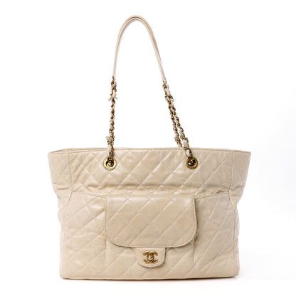 Chanel Glazed Calfskin Quilted Large Front Pocket Tote Beige 1 of 14