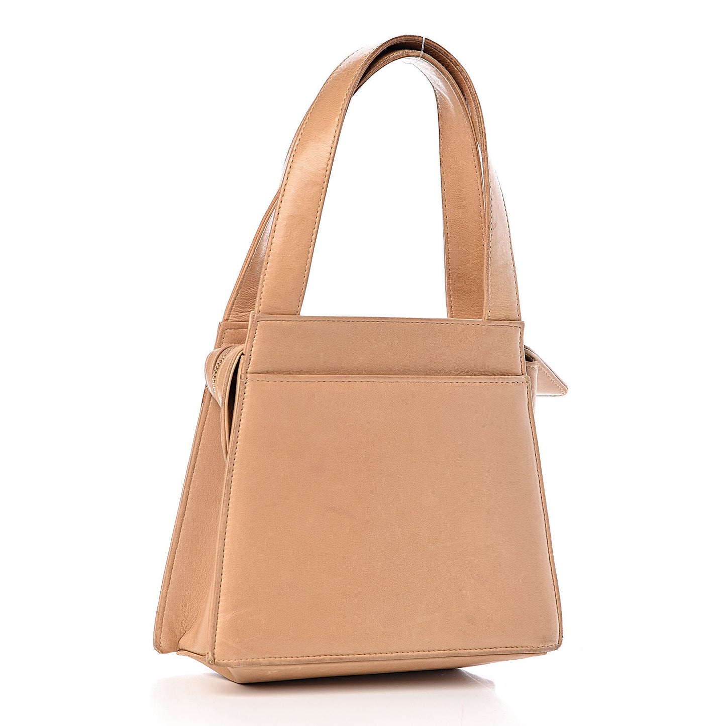 Lambskin Stitched Logo Tote Beige