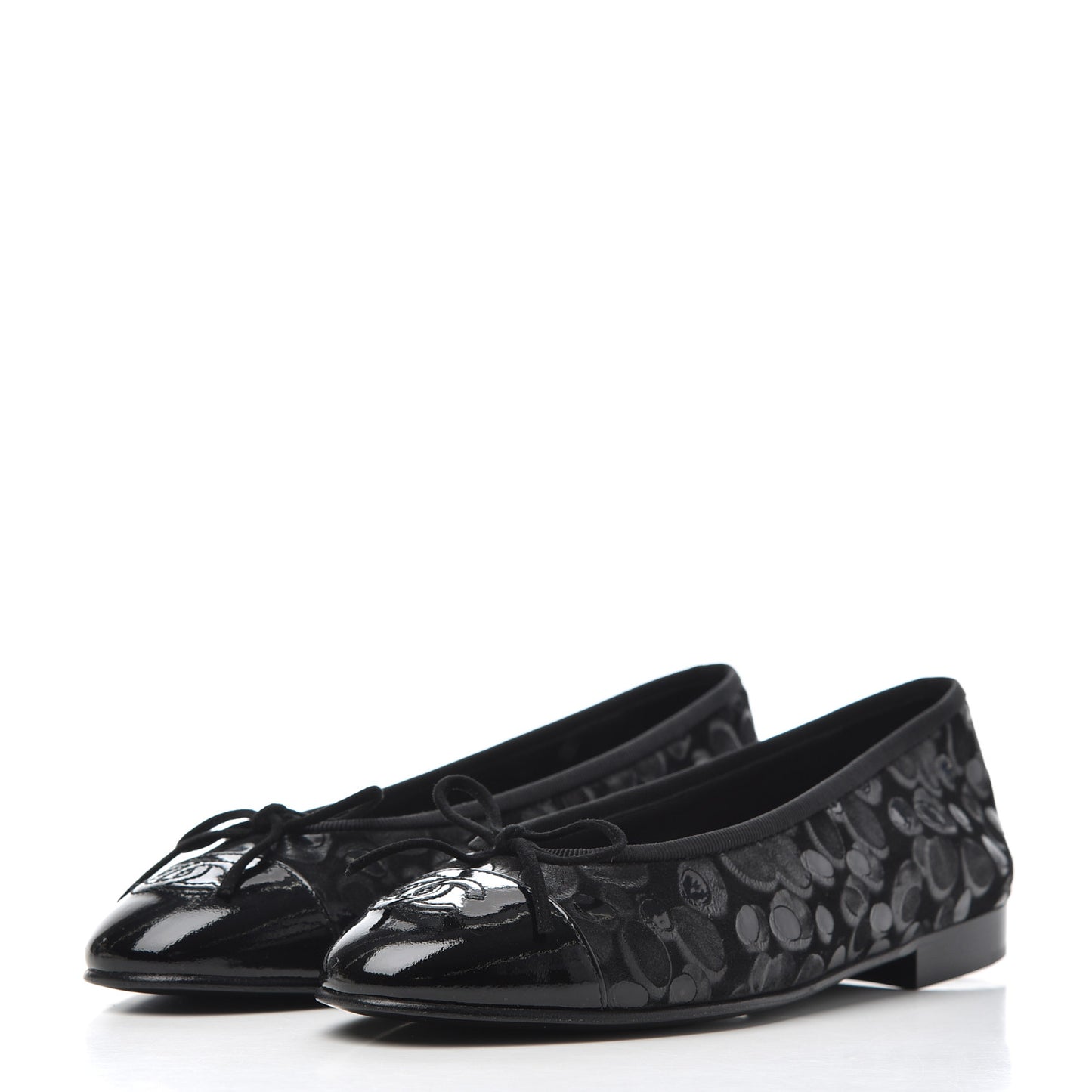 Patent Suede CC Cap Toe Ballerina Flats 35.5 Black