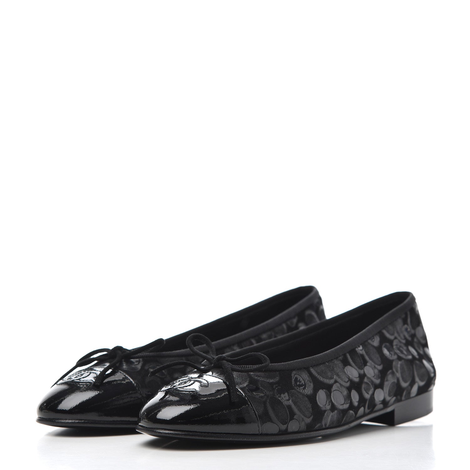 Chanel Patent Suede CC Cap Toe Ballerina Flats 35.5 Black 3 of 16