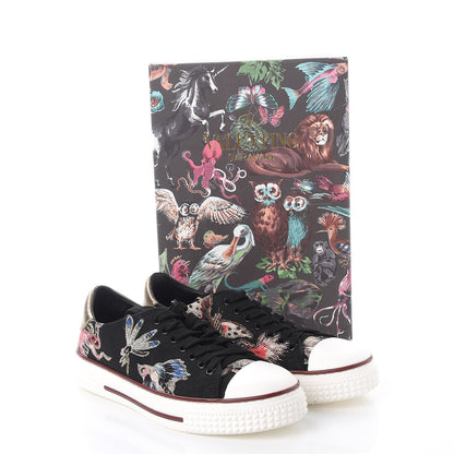Valentino Garavani Canvas Embroidered Womens Low Sneakers 39 Black Multicolor 10 of 10
