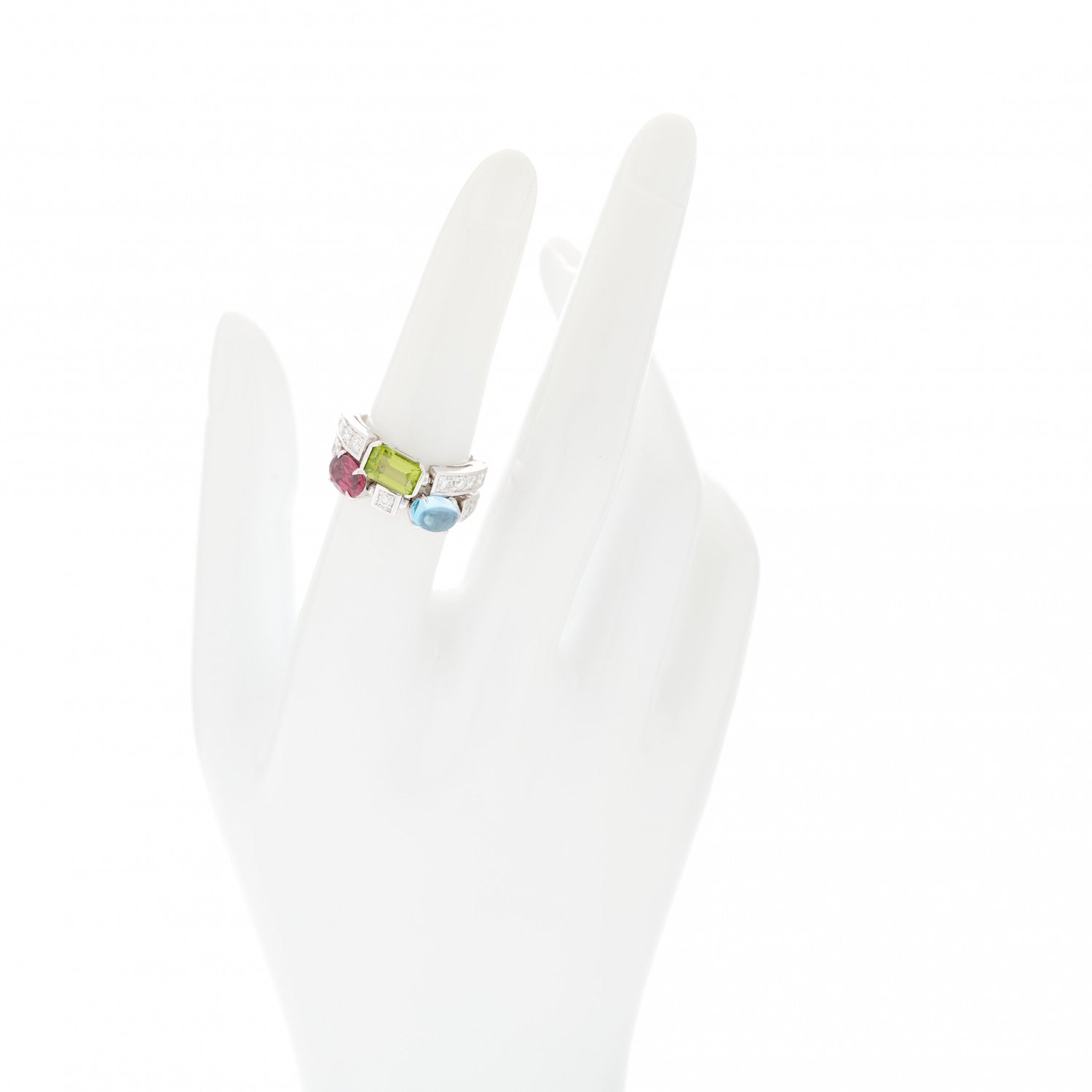 Bulgari 18K White Gold Diamond Gemstone Allegra Two Band Ring 52 6 2 of 7