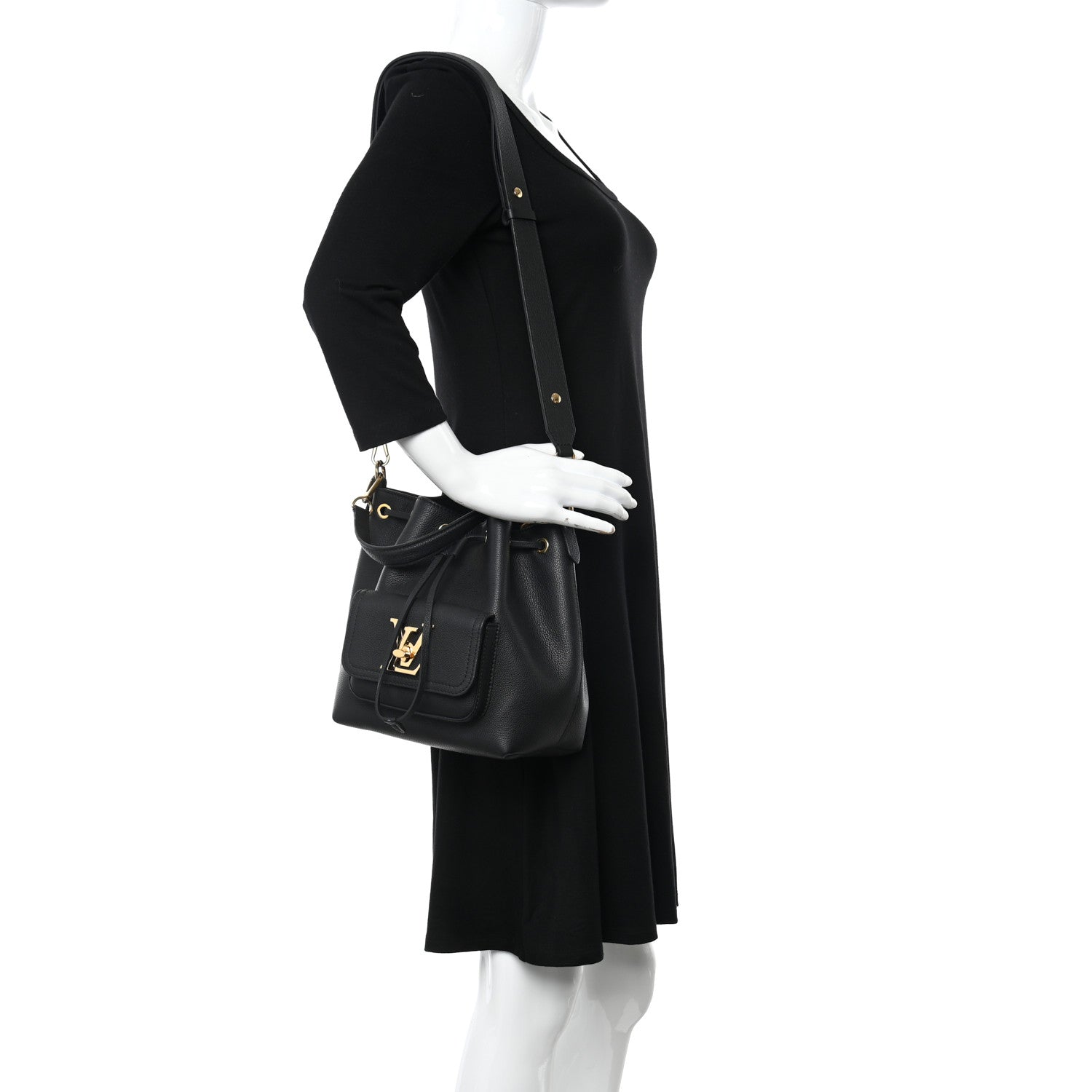 Louis Vuitton Calfskin Lockme Bucket MM Black 2 of 9