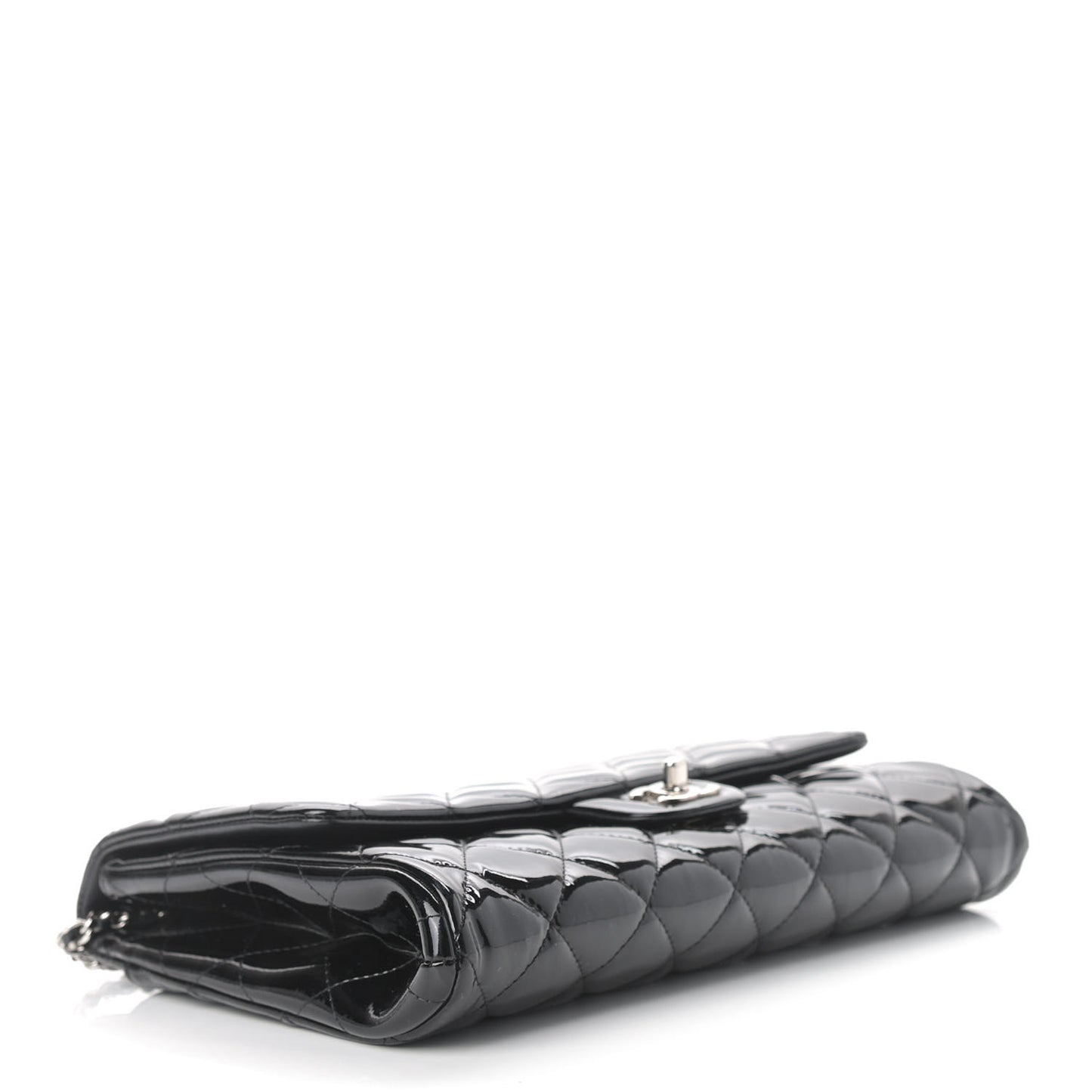 Patent Quilted Clutch with Chain Flap Black