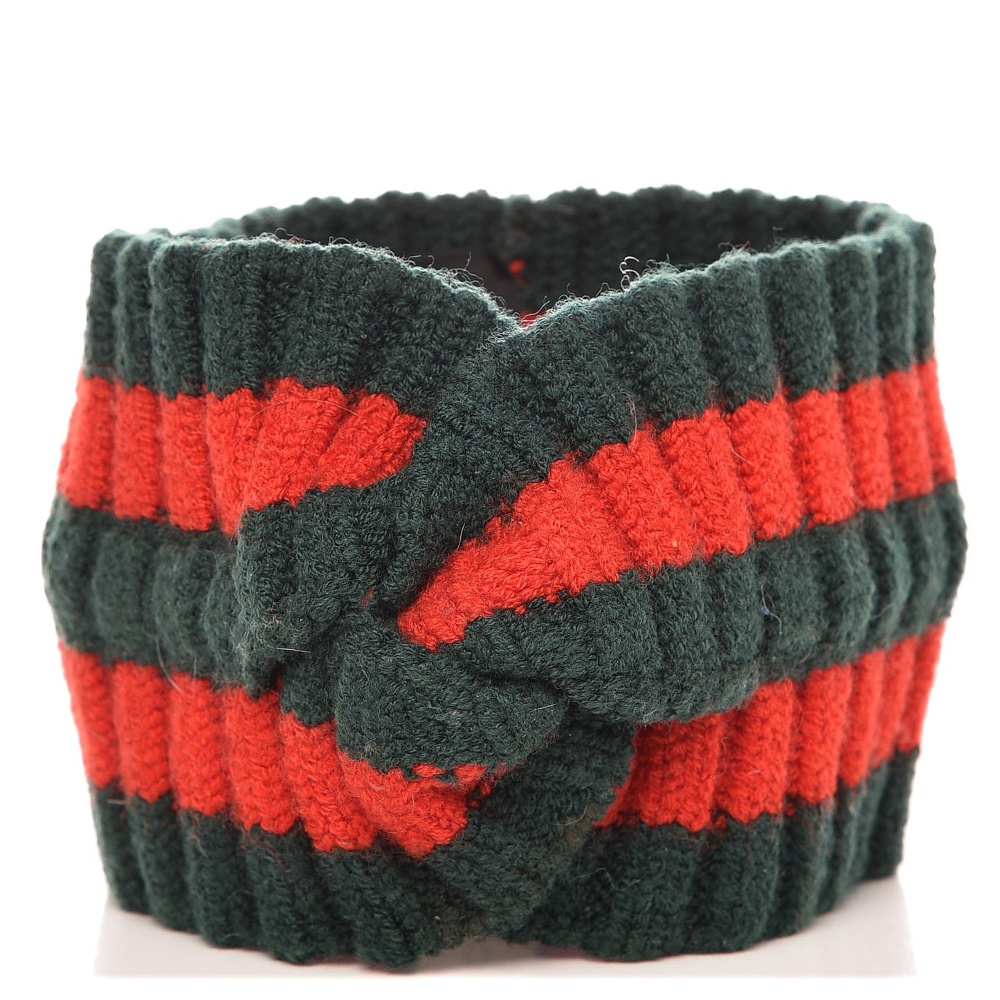 Wool Knit Web Headband L Green Red