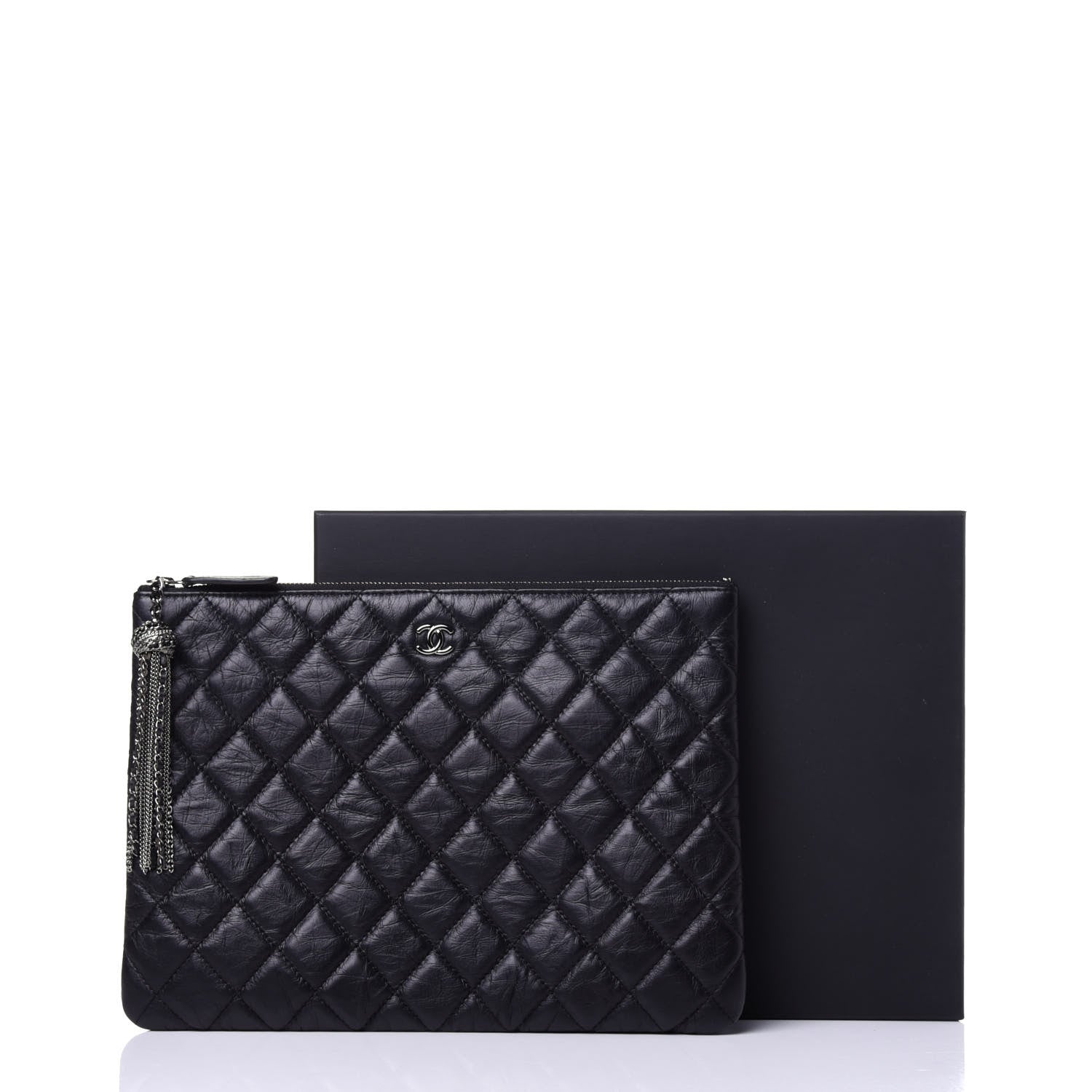 Chanel Aged Calfskin Quilted Medium Tassel Cosmetic Case Black 11 of 11