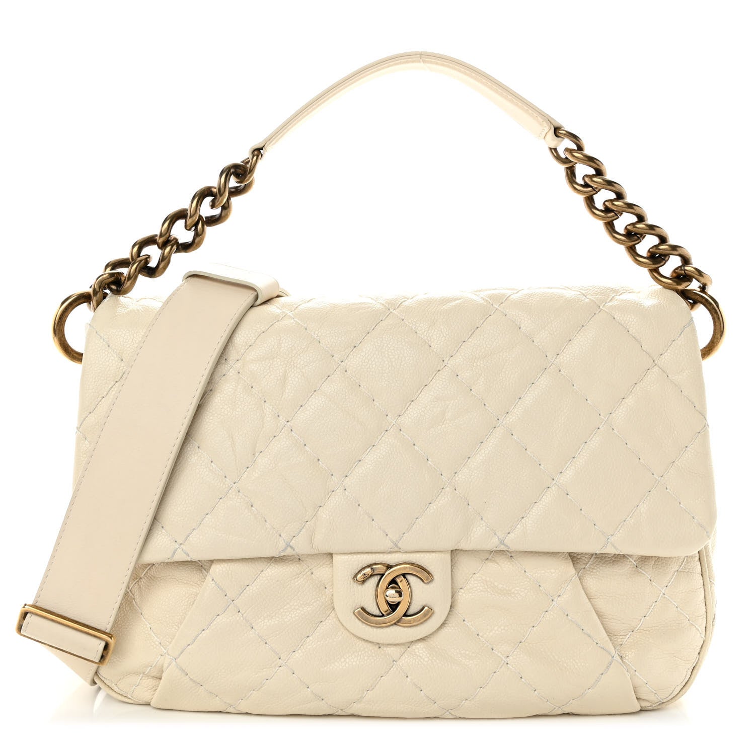 Chanel Crumpled Grained Calfskin Medium Coco Pleats Messenger Flap Dark White 1 of 12