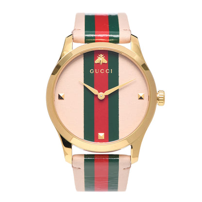 Gucci Stainless Steel Calfskin 38mm G-Timeless Stripe Web Quartz Watch Pink 1 of 5