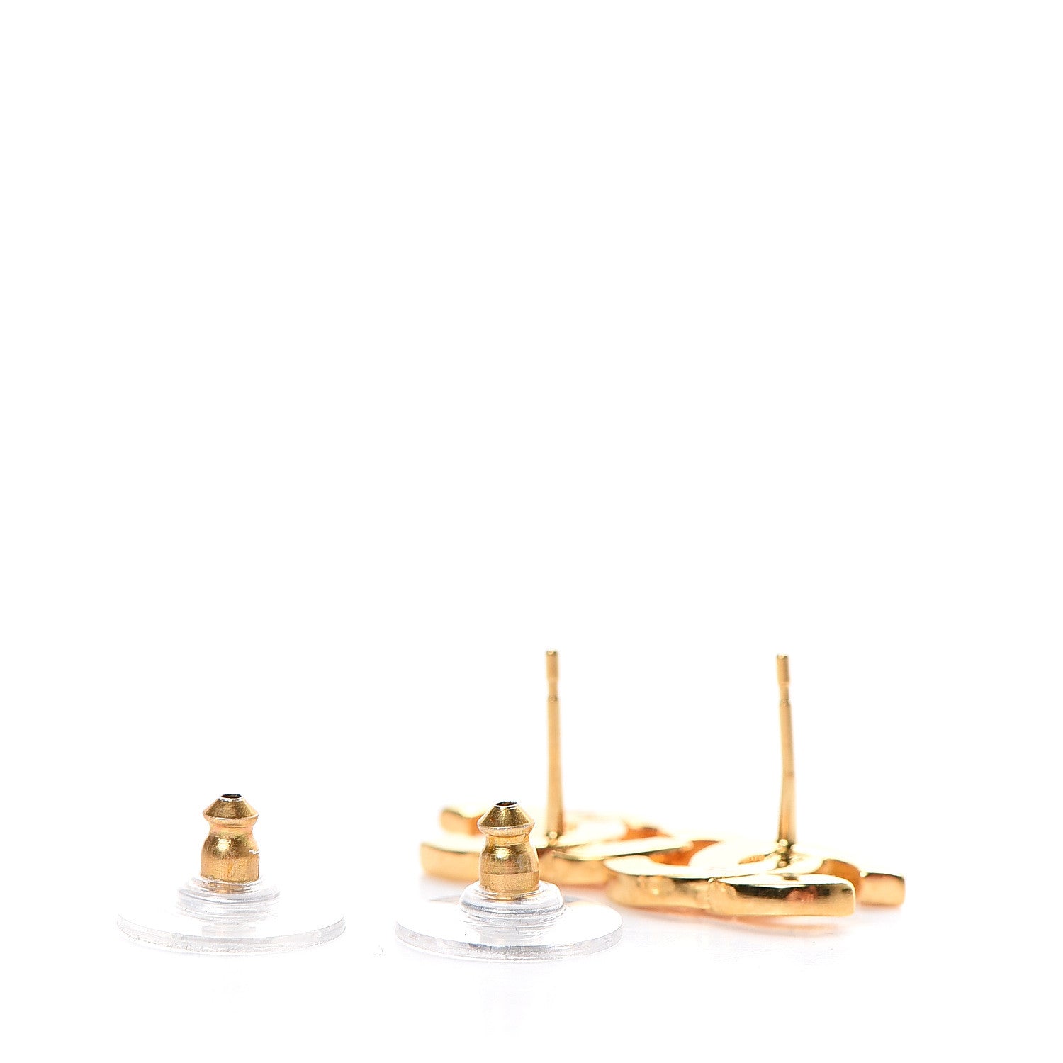 Chanel Metal CC Paris Button Stud Earrings Gold 3 of 4