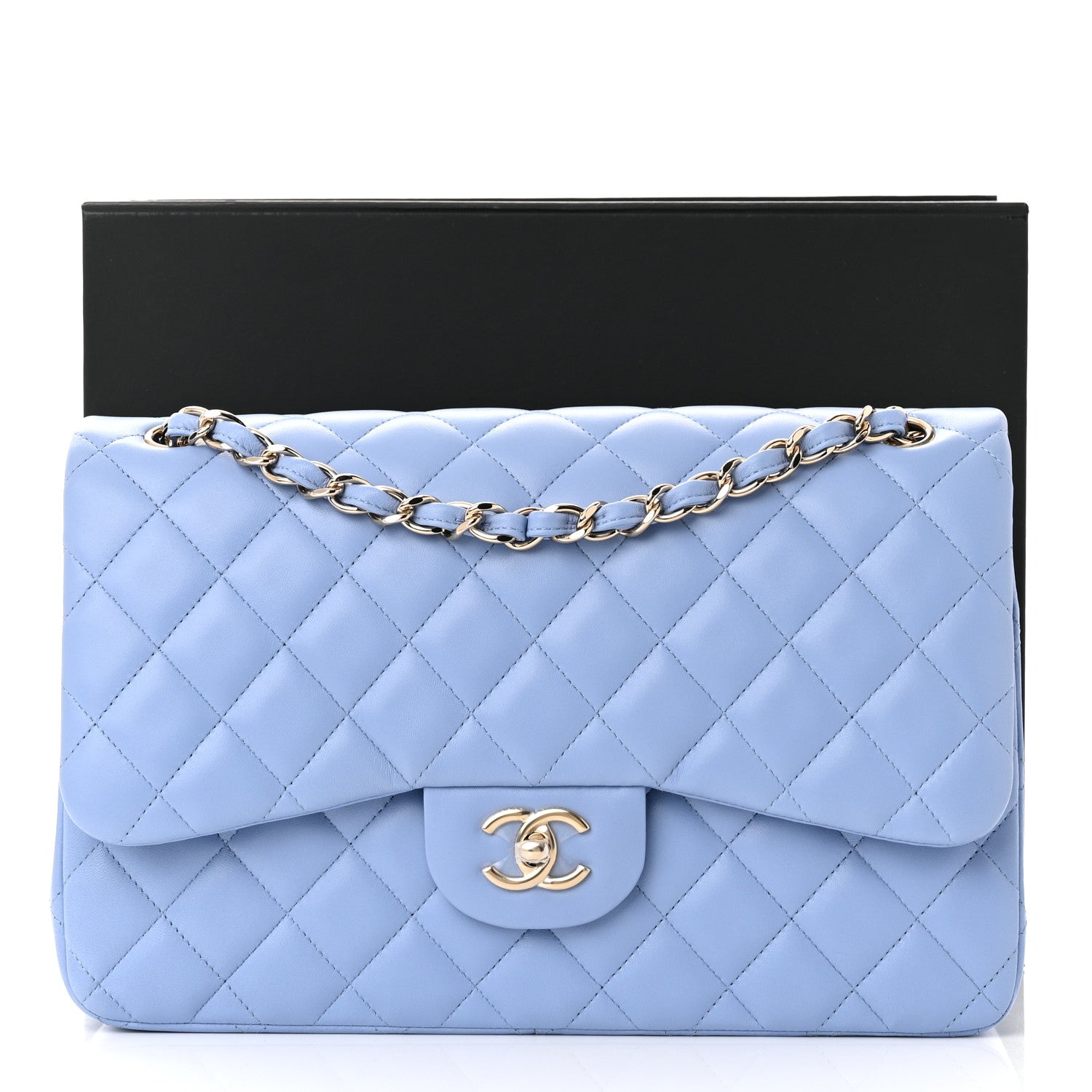 Chanel Lambskin Quilted Jumbo Double Flap Light Blue 11 of 11
