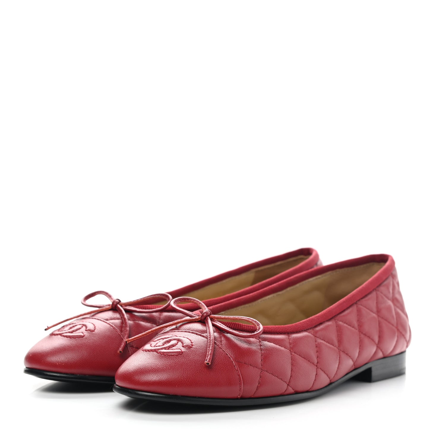Lambskin Quilted CC Cap Toe Ballerina Flats 36.5 Red