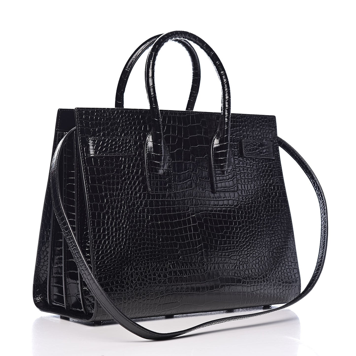 Calfskin Crocodile Embossed Small Sac de Jour Black