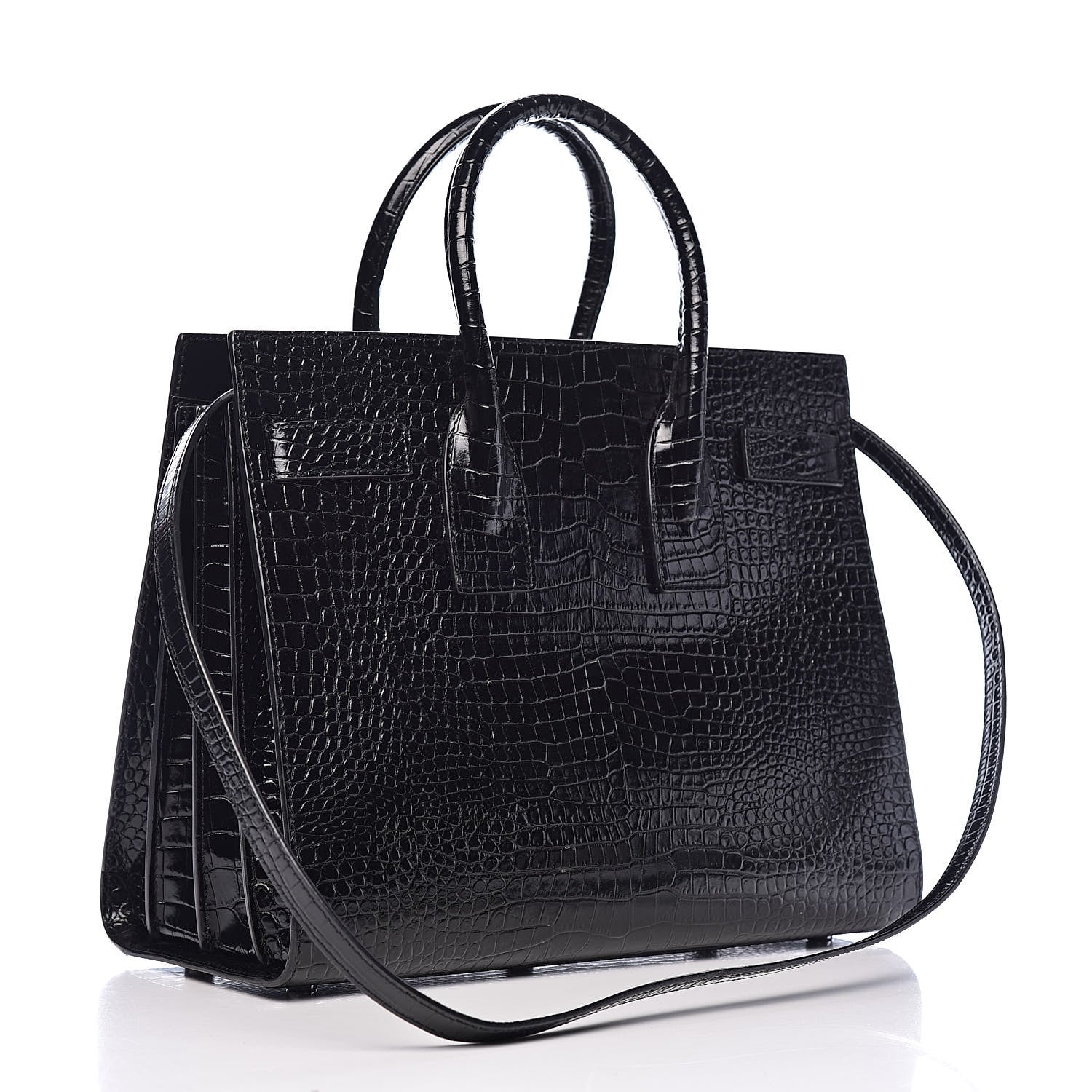 Saint Laurent Calfskin Crocodile Embossed Small Sac de Jour Black 3 of 15