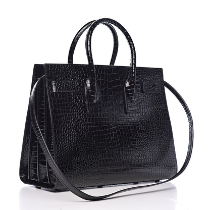 Saint Laurent Calfskin Crocodile Embossed Small Sac de Jour Black 3 of 15
