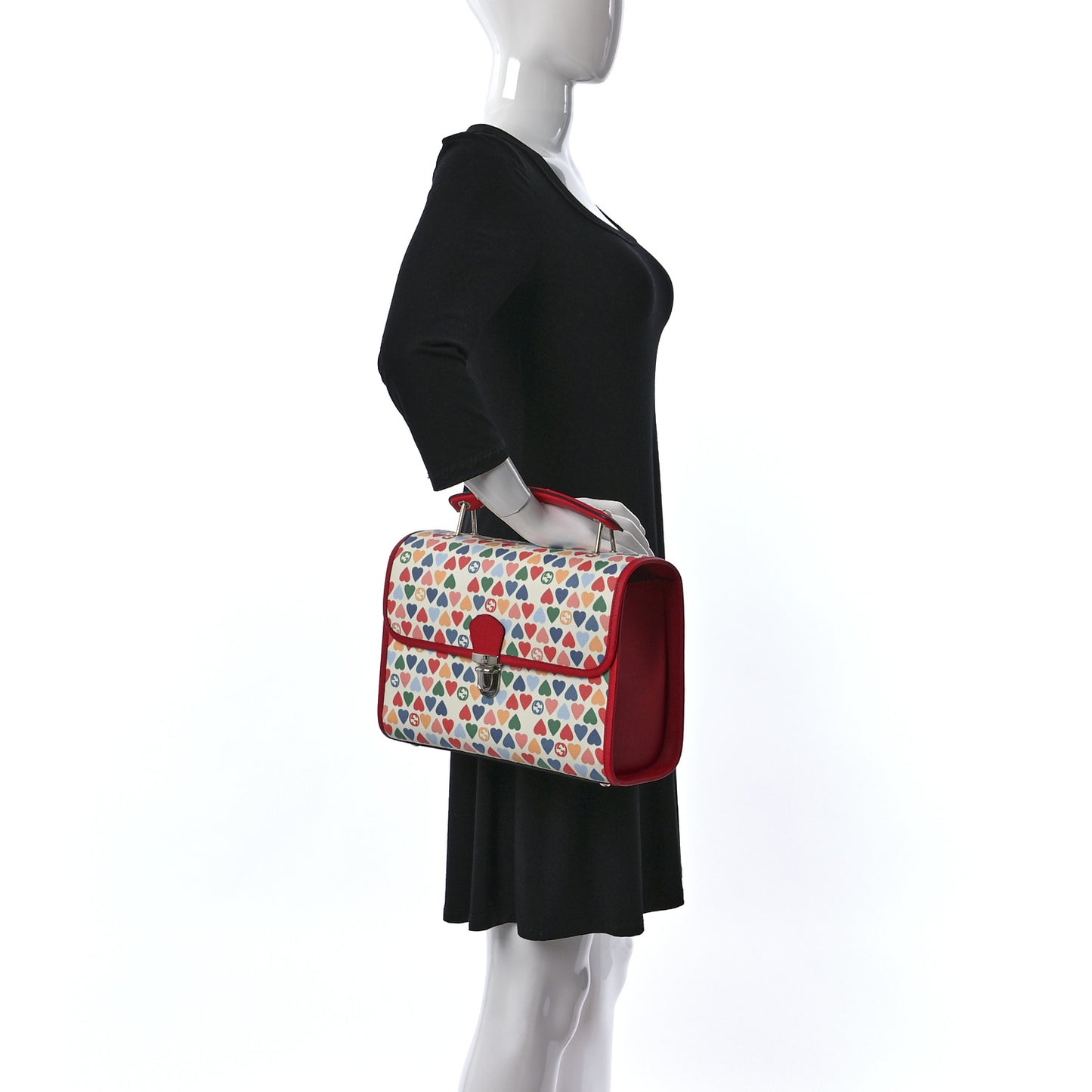 Coated Canvas Childrens Heart Buckle Top Handle Red