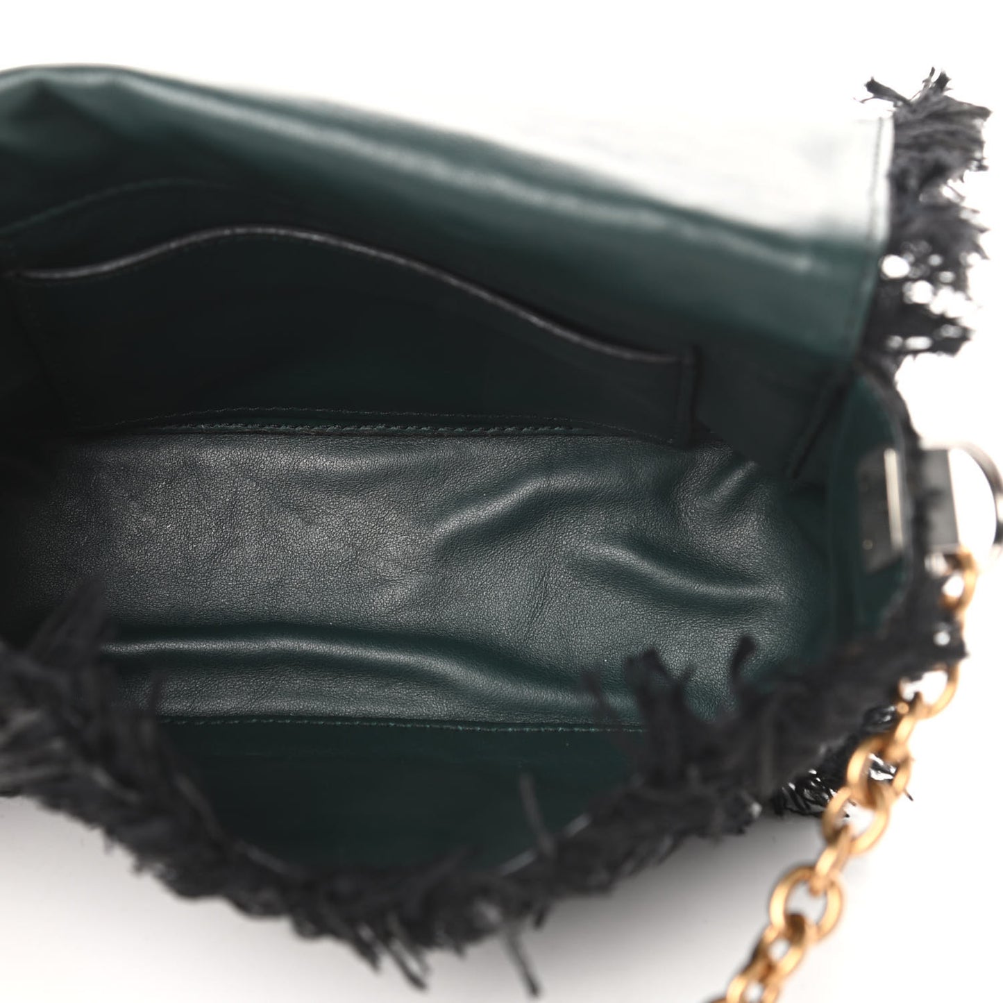 Tweed Frayed Extra Small Courier Shoulder Bag Black