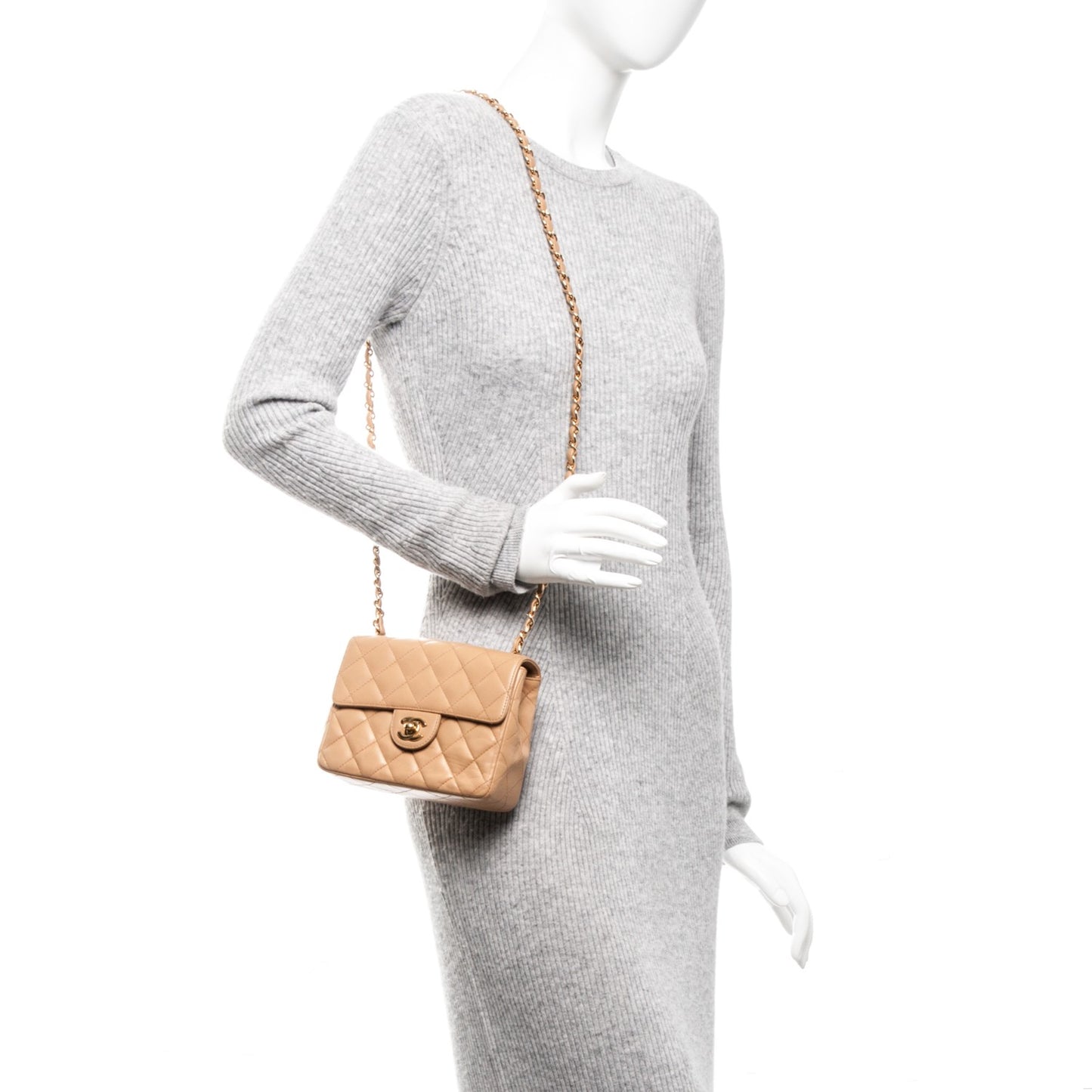 Lambskin Quilted Mini Square Flap Beige