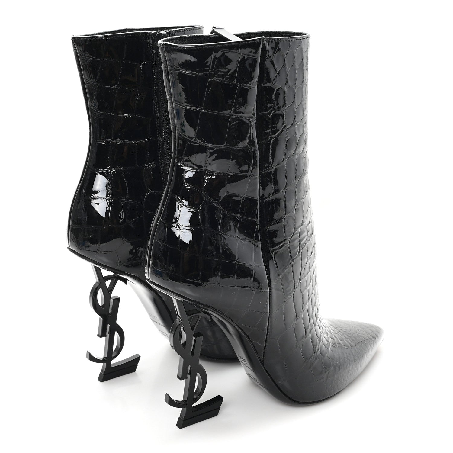 Saint Laurent Alligator Embossed Patent Calfskin Opyum 110 Ankle Boots 36.5 Black 5 of 10