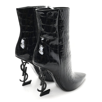 Saint Laurent Alligator Embossed Patent Calfskin Opyum 110 Ankle Boots 36.5 Black 5 of 10