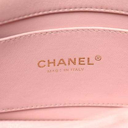 Chanel Metallic Lambskin Quilted Logo Charm Chain Flap Pink 6 of 12