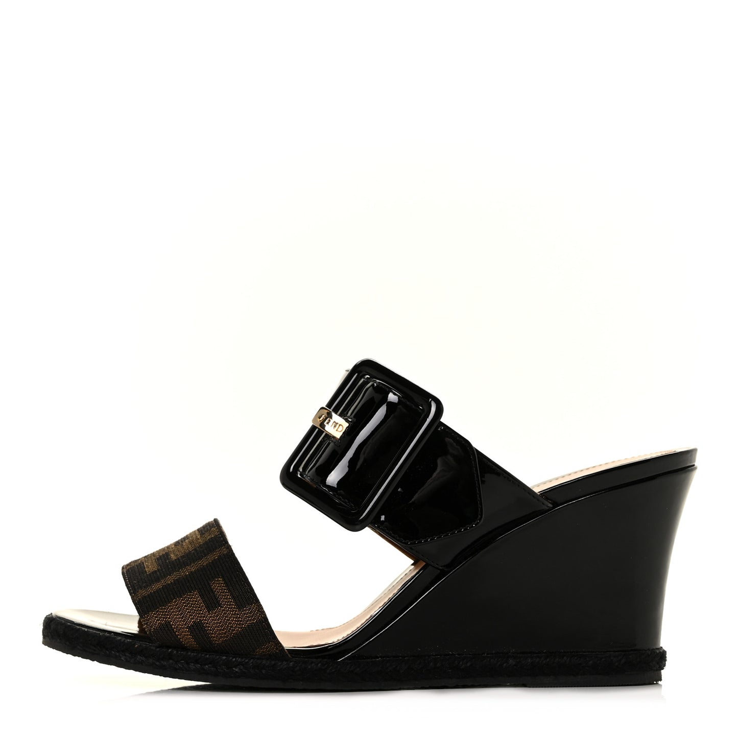 Zucca Vernice Zeppa Wedge Sandals 37 Tobacco Black