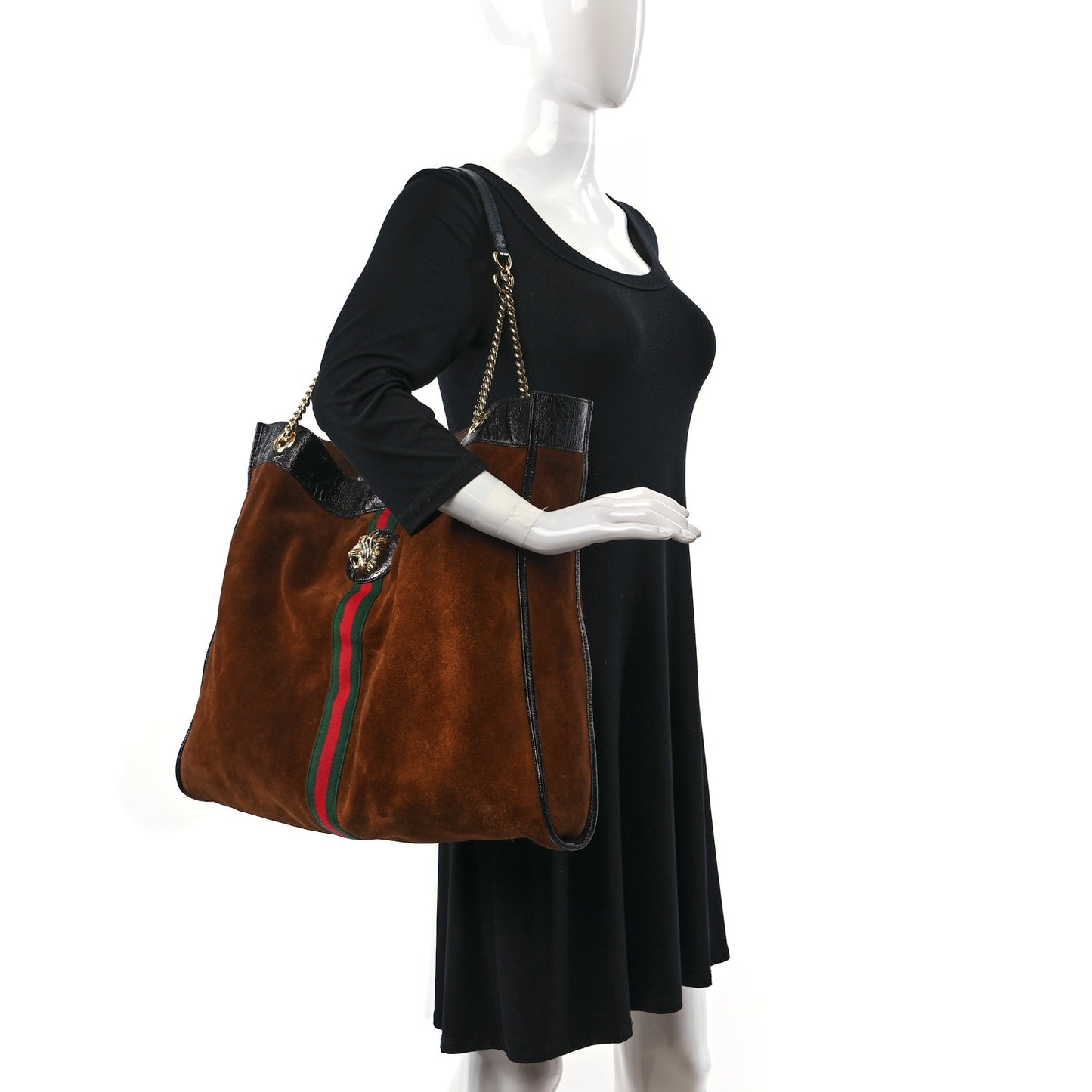 Suede Patent Maxi Rajah Chain Tote Nocciola Black