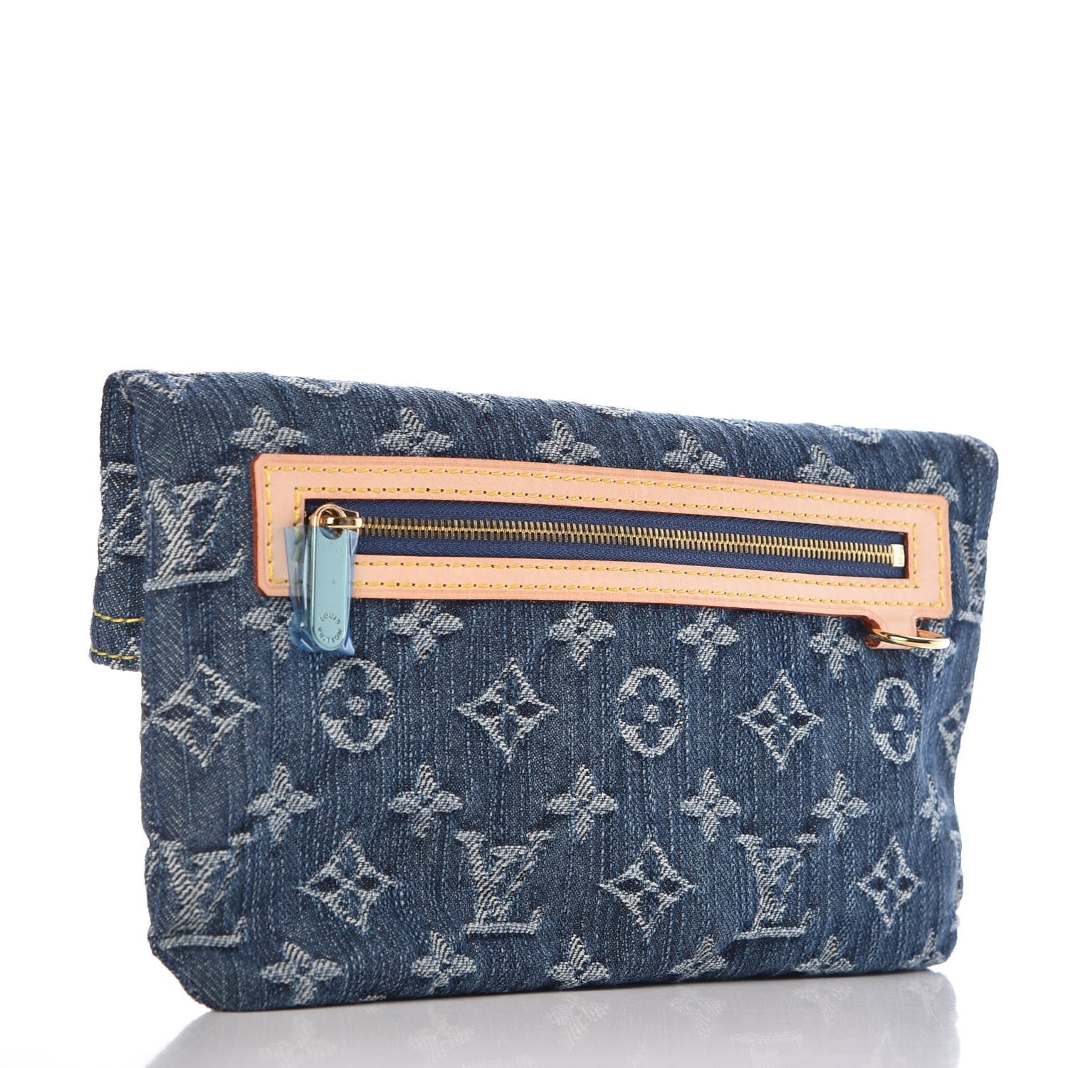Louis Vuitton Monogram Denim Pochette Plat Clutch Blue 3 of 8