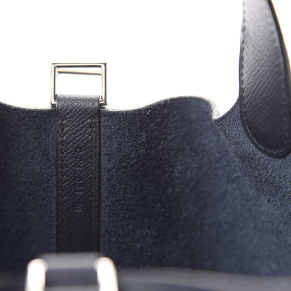 Hermes Epsom Tressage De Cuir Picotin Lock 22 MM Bleu Indigo Black Terre Battue 9 of 11