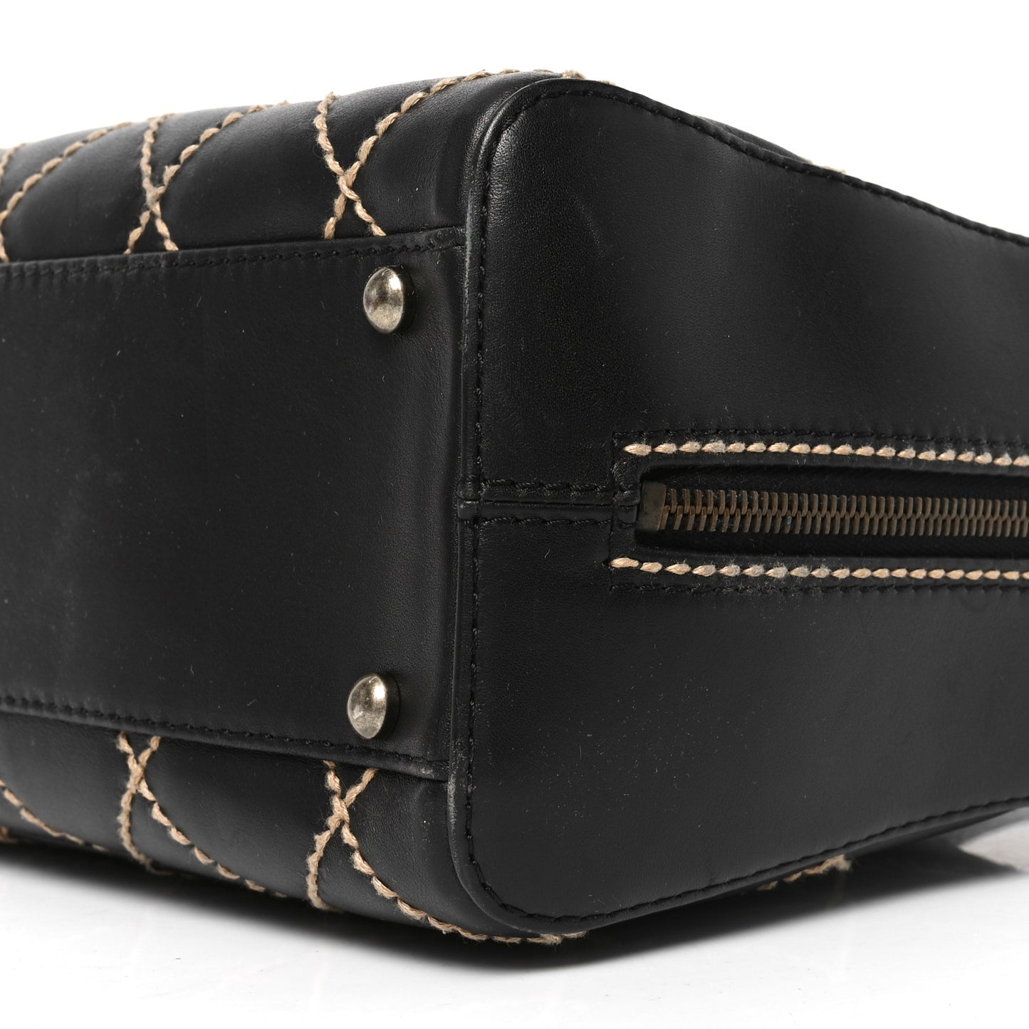 Calfskin Wild Stitch Top Handle Bag Black