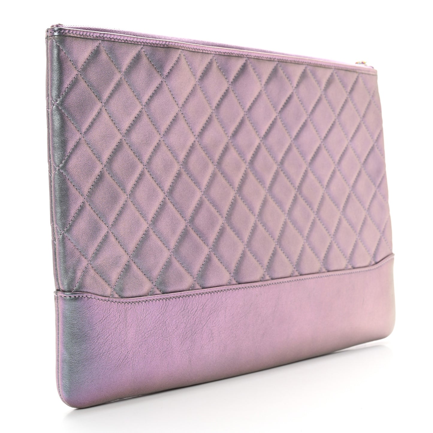 Iridescent Lambskin Quilted Large Gabrielle Cosmetic Case Light Purple