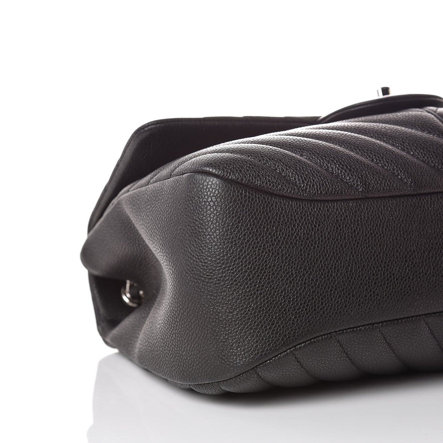 Caviar Chevron Quilted Large Puffy CC Flap Black