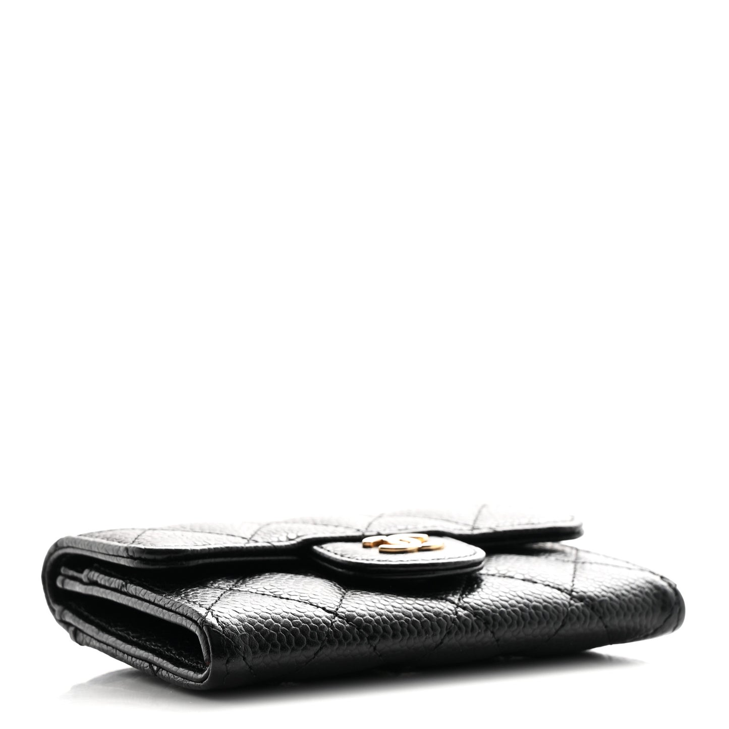 Caviar Quilted Flap Card Holder Wallet Black