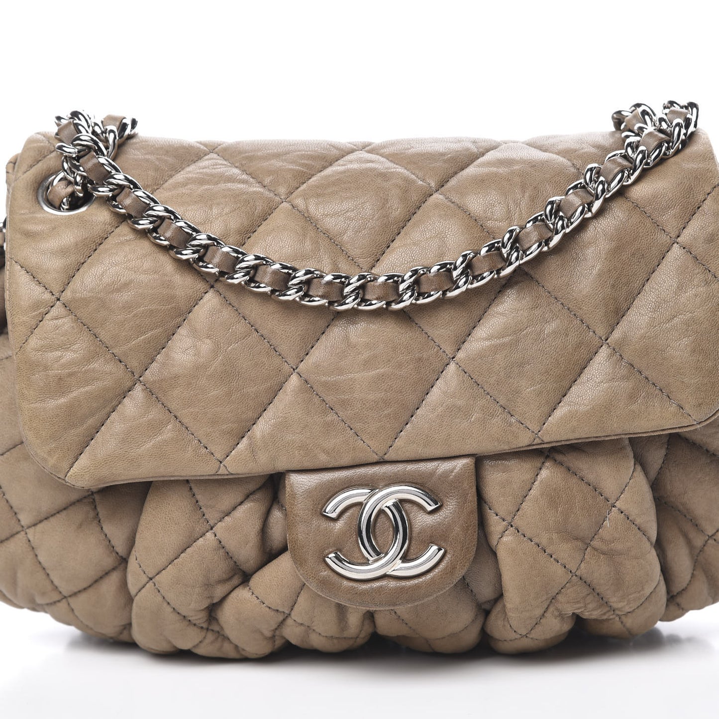 Washed Lambskin Quilted Medium Chain Around Messenger Taupe