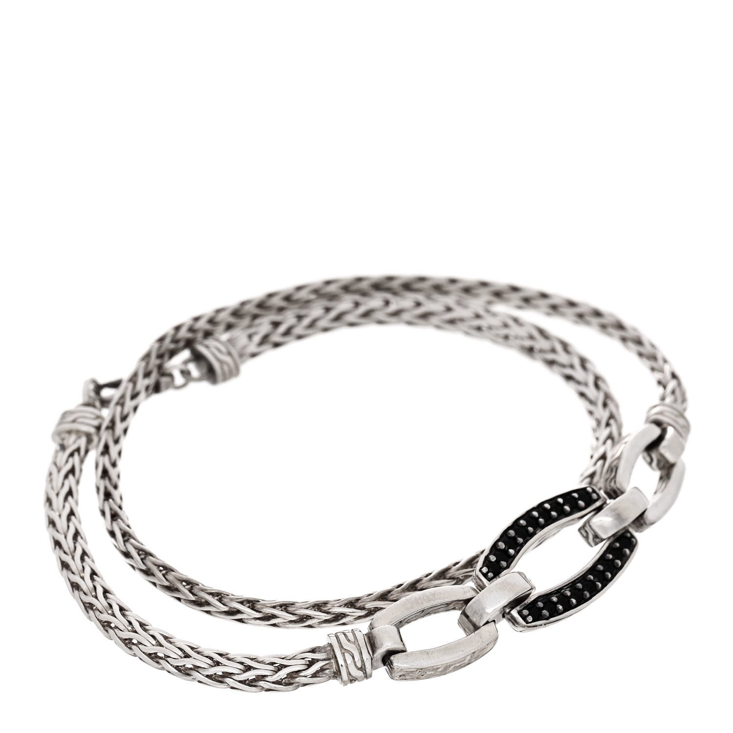 John Hardy Sterling Silver Black Sapphire Double Wrap Bracelet 1 of 3