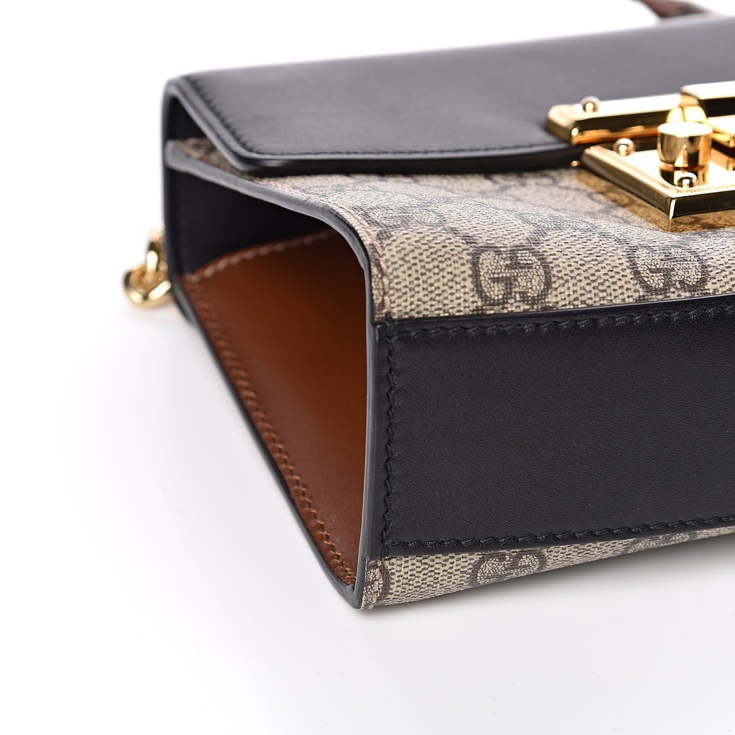 Gucci GG Supreme Monogram Calfskin Small Padlock Shoulder Bag Beige Black Cuir 10 of 14