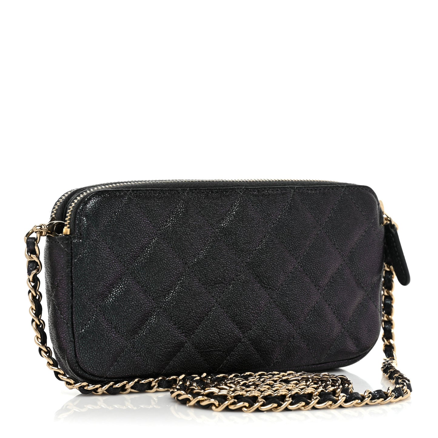 Iridescent Caviar Quilted Small Clutch With Chain Black