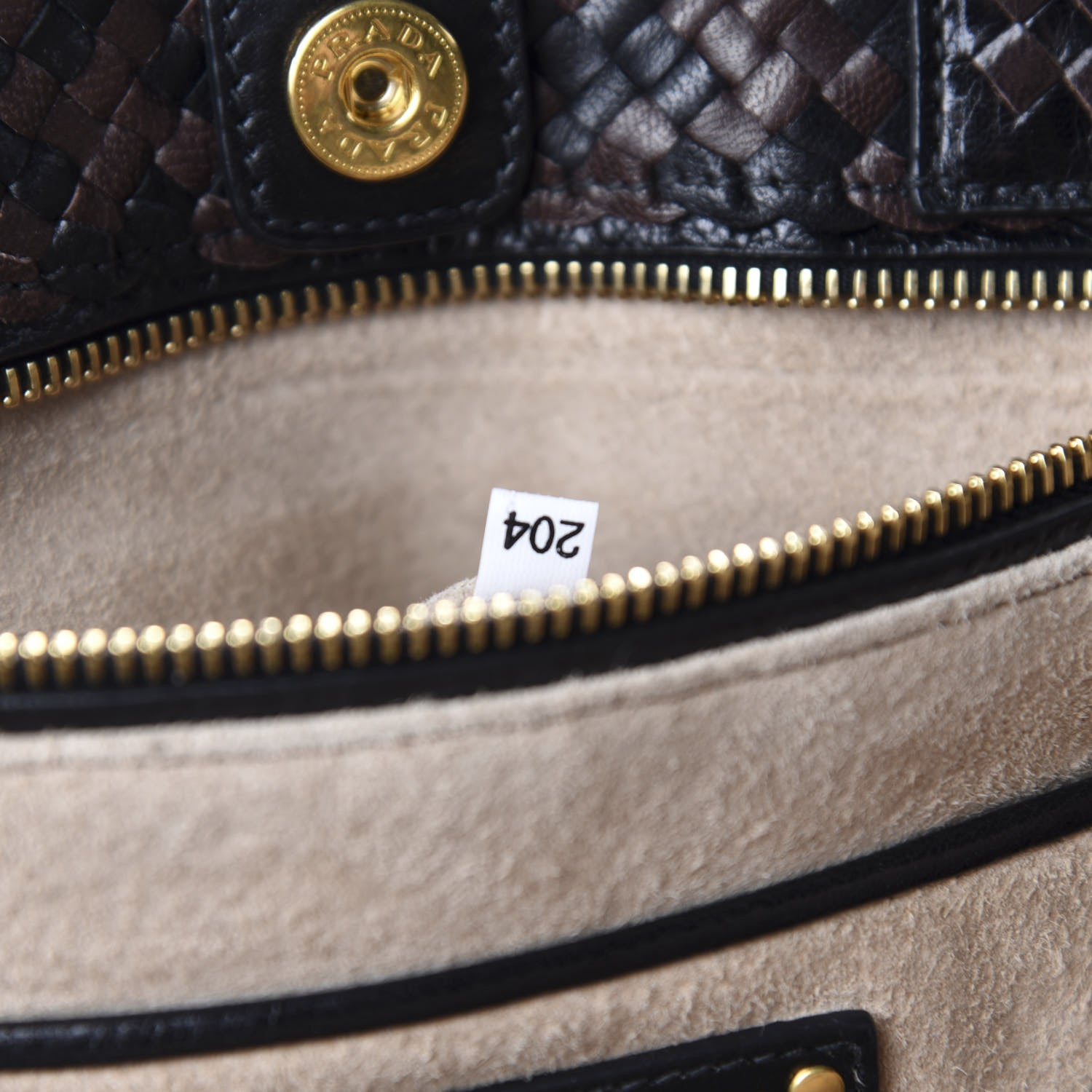 Prada Goatskin Woven Large Tote Moro Black 9 of 11