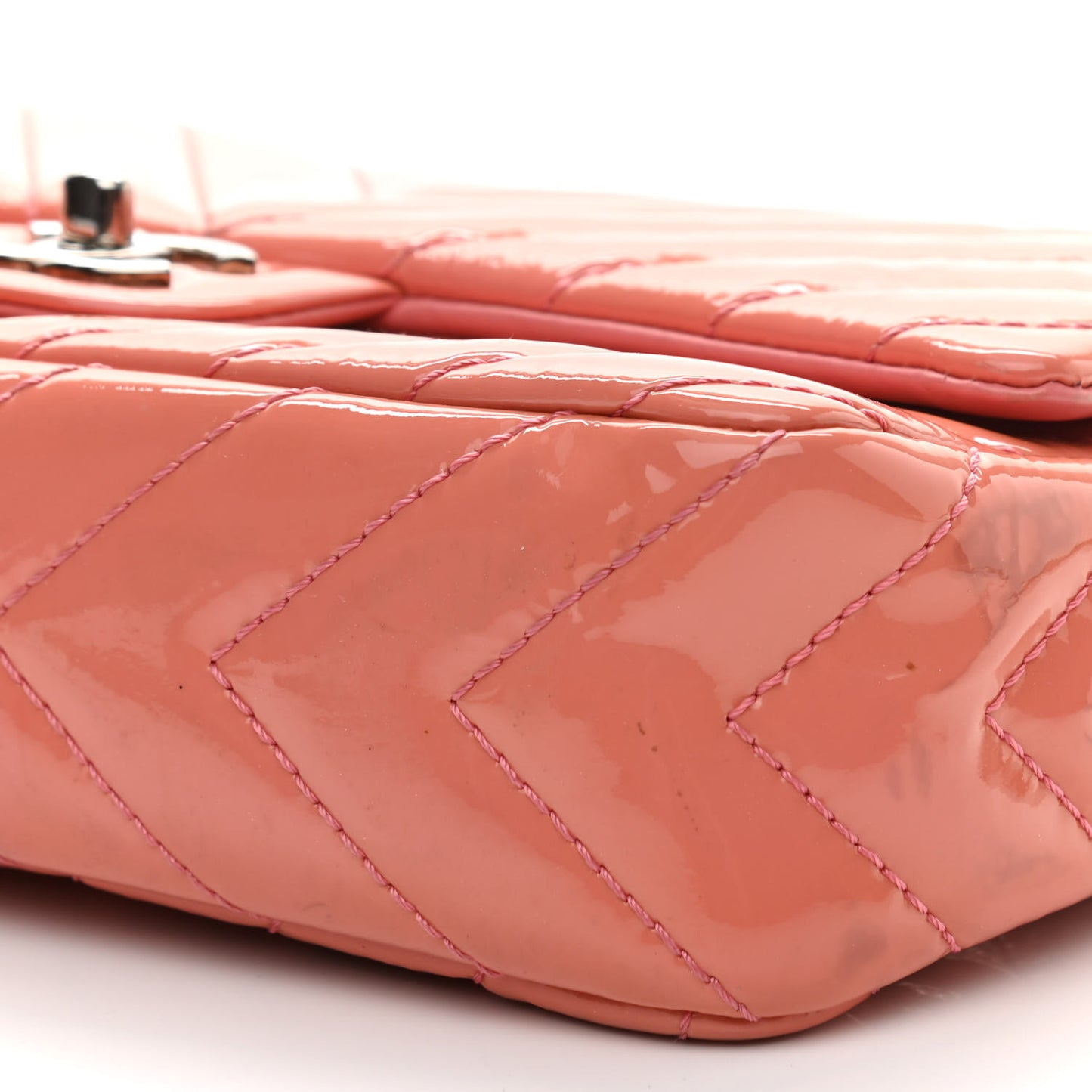 Patent Chevron Quilted Medium Single Flap Pink