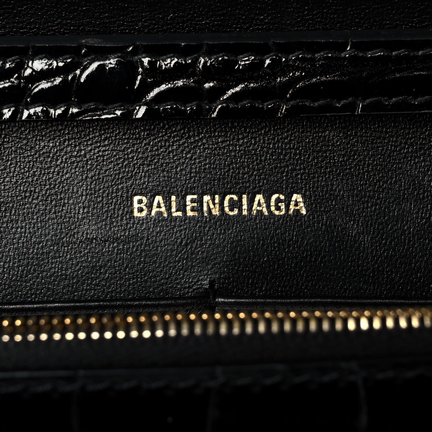 Balenciaga Shiny Calfskin Crocodile Embossed Hourglass Chain Bag Black 6 of 9