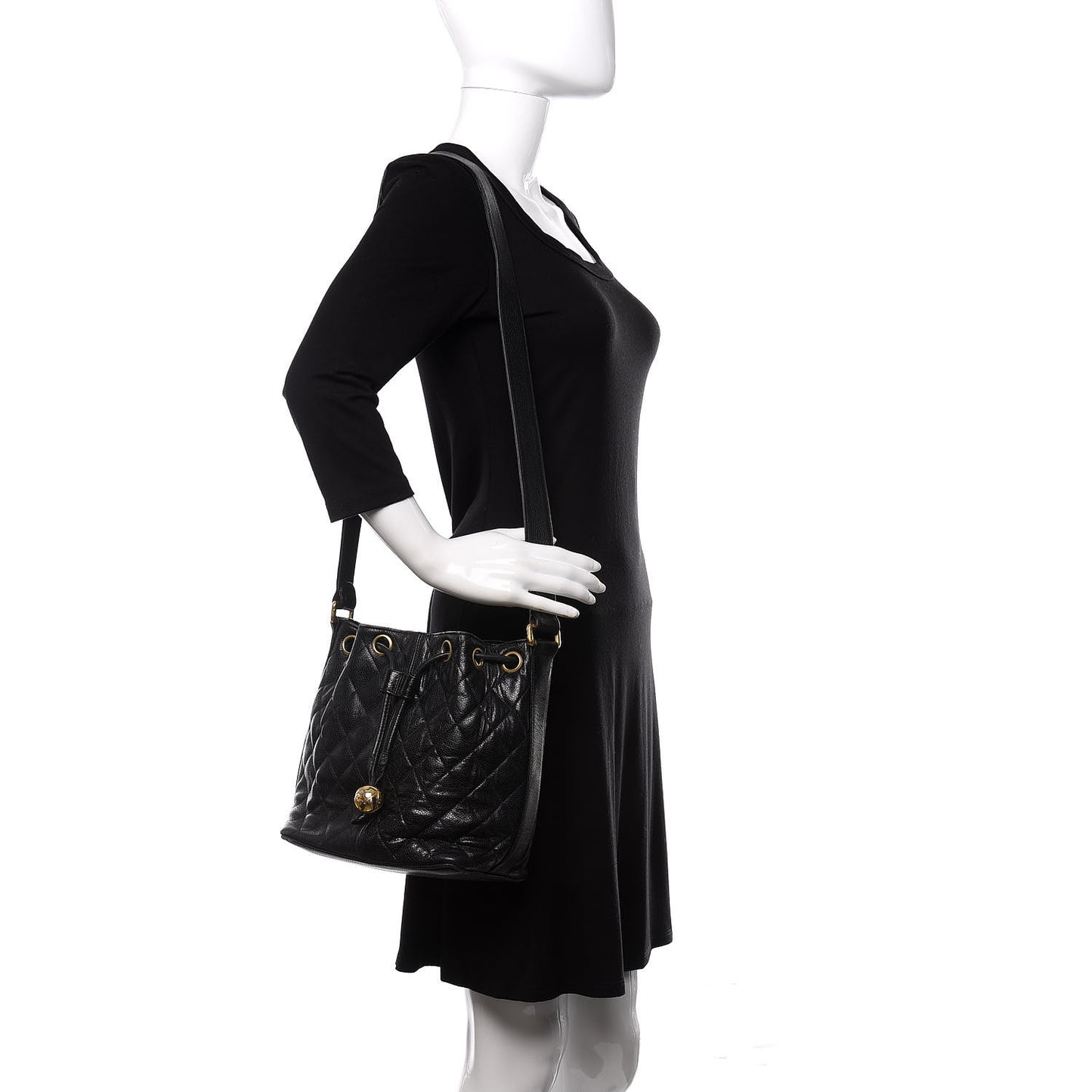 Caviar Quilted Drawstring Shoulder Bag Black