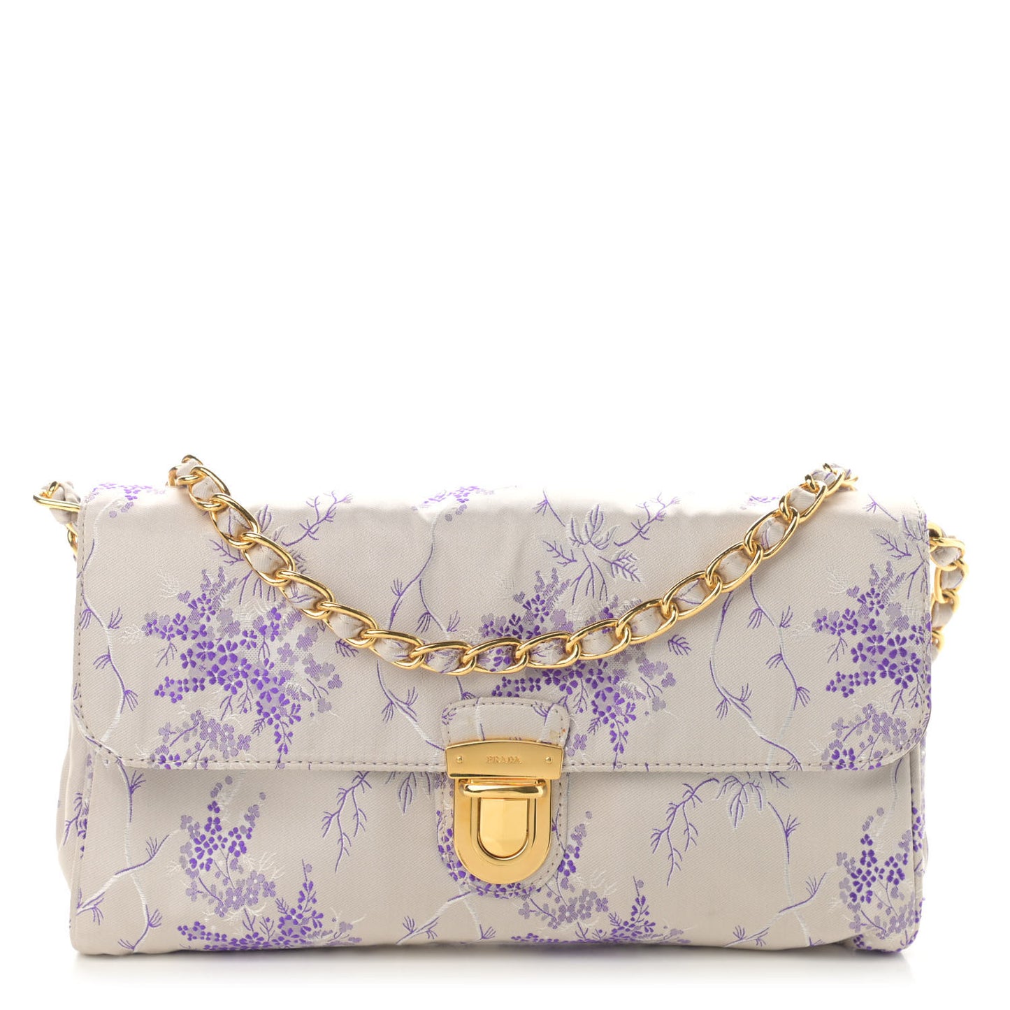 Satin Floral Embroidered Pushlock Flap Bag Purple Multicolor